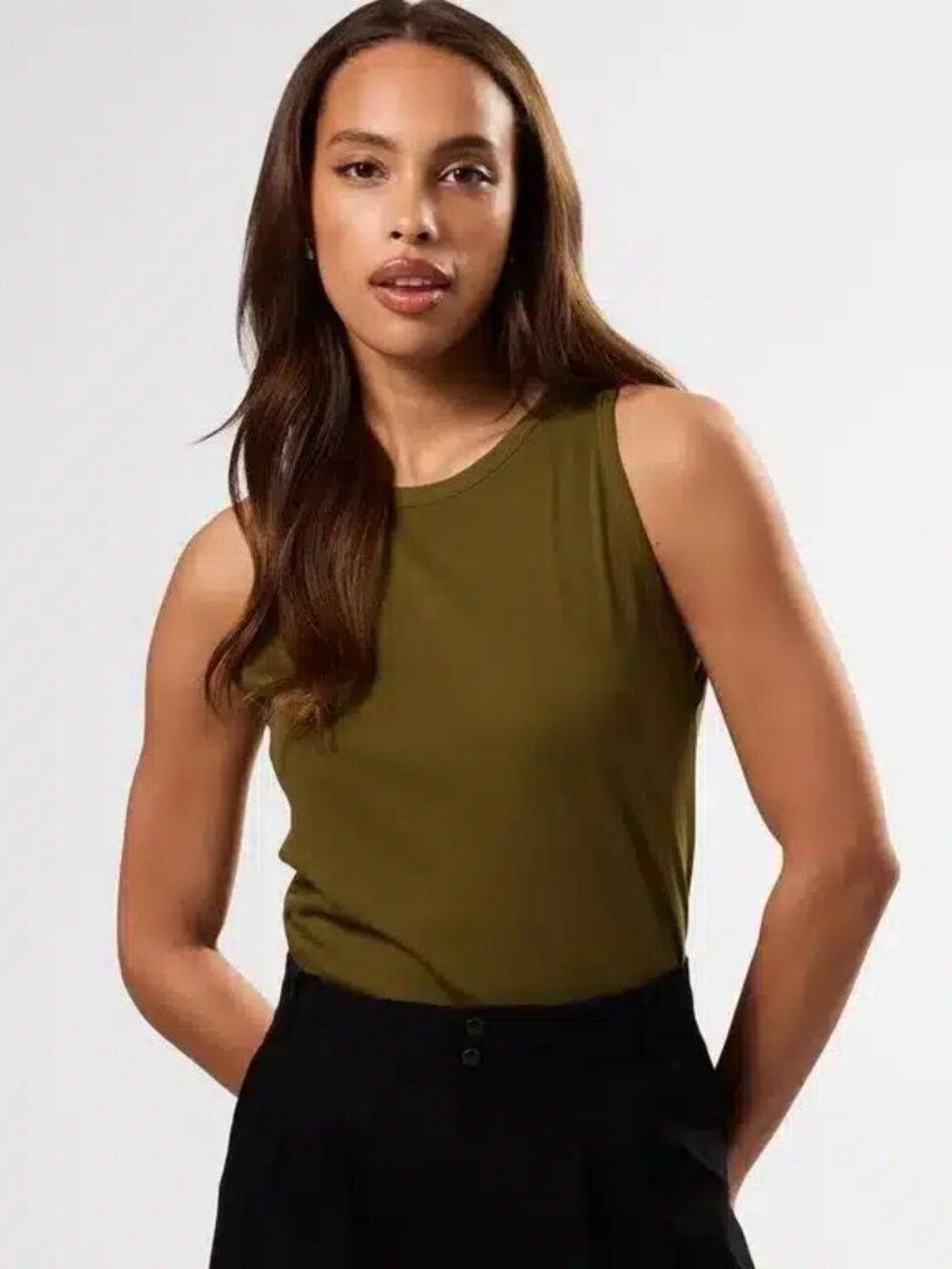 NEW Amour Vert Jillian Organic Cotton Tank Top Sleeveless Soft Olive Green